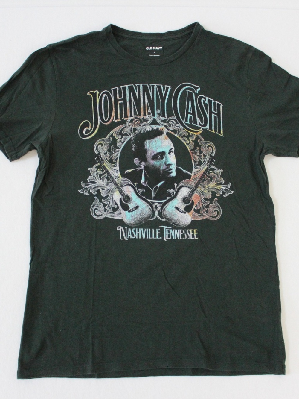 Johnny Cash Dark Green Old Navy Cotton Short Sleeve T-shirt Medium